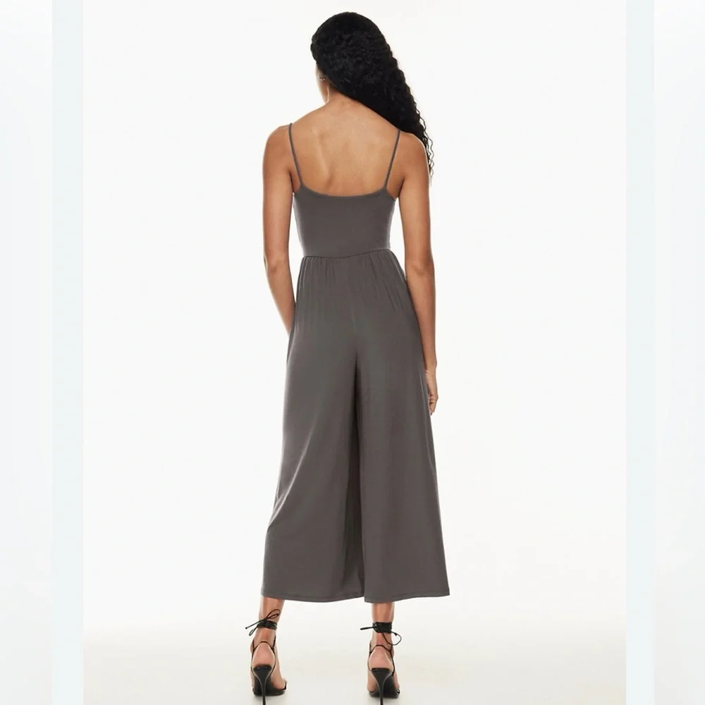 ARITZIA WILFRED Market Jumpsuit Grey Crop Wide-Leg Straight Neck Jersey Knit XL - Picture 3 of 16
